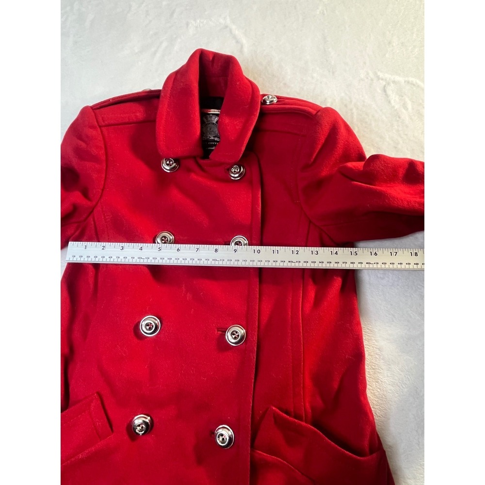 Juicy Couture Red Wool Blend Coat Womens XS Double Breasted Ruffle Hem - Picture 10 of 16
